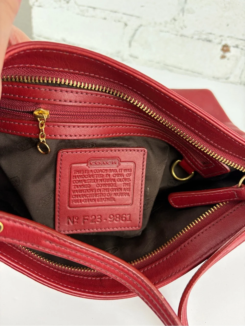 Coach Red Leather Shoulder Bag with Gold Hardware